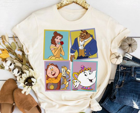 Discover Vintage Disney Beauty And The Beast Characters Retro 90s Shirt, Belle Beast Lumiere Cogsworth Chip Mrs. Potts,Disneyland Trip Family Outfits