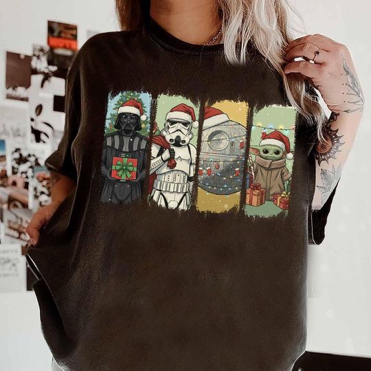 Discover Vintage Star Wars Christmas Shirt, Star Wars Dath Vader Baby Yoda Stormtrooper Death Star Santa Christmas shirt,Galaxy's Edge Christmas Trip