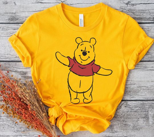 Discover Disney Winnie The Pooh Simple Outline Sketch T-Shirt, Cute Pooh Shirt, Disneyland Trip Family Matching Outfits, Magic Kingdom