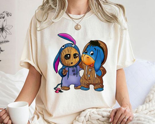 Discover Marvel Guardians of The Galaxy Baby Groot and Eeyore Shirt, Groot Friends Costume Shirt, Marvel Family Party Gift, Funny Marvel Trip Tee
