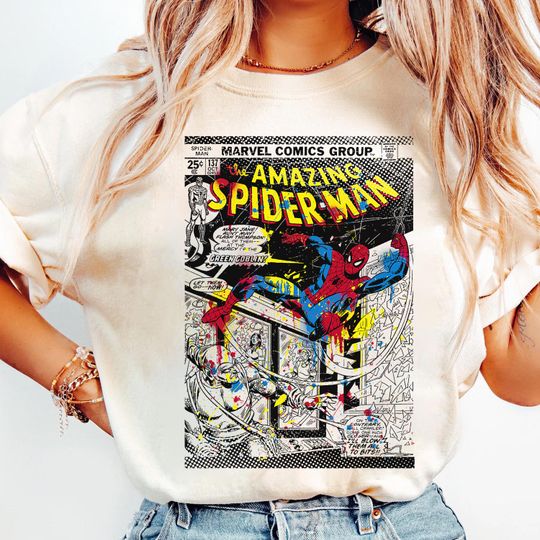 Discover Marvel Spider-Man Classic Retro Paint Splat Comic T-Shirt, Marvel Comic Book, Birthday Party Shirt, Disneyland Trip Family Matching Outfits