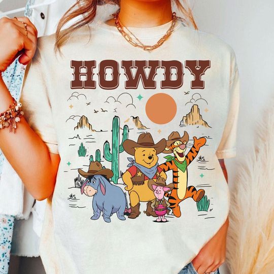 Discover Disney Winnie The Pooh Western Group Portrait Shirt, Pooh and Friends Howdy Shirt, Eeyore Tigger Piglet Cowboy Shirt, Disneyland Trip Tee