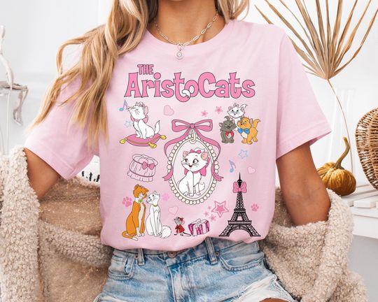 Discover Disney The Aristocats Marie Mad Tea Cup Party Shirt, Coquette Bow Paris Aristocats Marie Thomas O'Malley Berlioz Duches Tee, Disney Trip Tee
