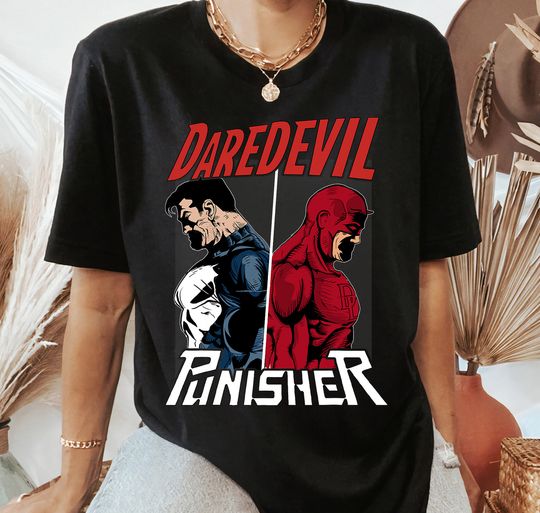 Marvel Daredevil The Punisher Only One Way Graphic T-Shirt, Marvel Family Party Gift 2025 Tee, For Marvel Fan Tee, Epcot Theme Park Hoodie