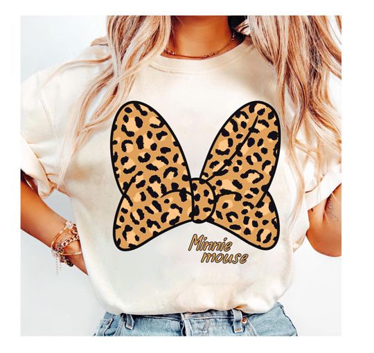 Discover Disney Minnie Mouse Printed Leopard Bow Shirt, Disney Mickey and Friends Shirt, Disneyland Trip Family Matching Outfits, Magic Kingdom Shirt