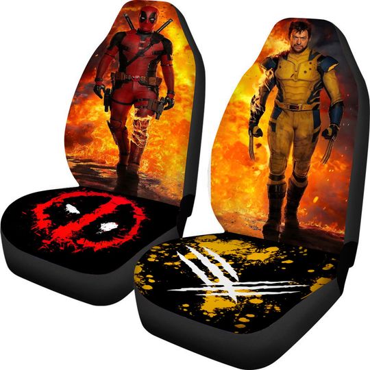 Marvel & Deadpool Wolverine Car Seat Cover, Deadpool 3 Movie Car Decor, Funny Superheros Car Covers, Marvel Fan Gift, Halloween Decor