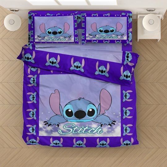 Disney Stitch Cartoon Duvet Cover Anime Set Comforter King Size Bedding Quilt