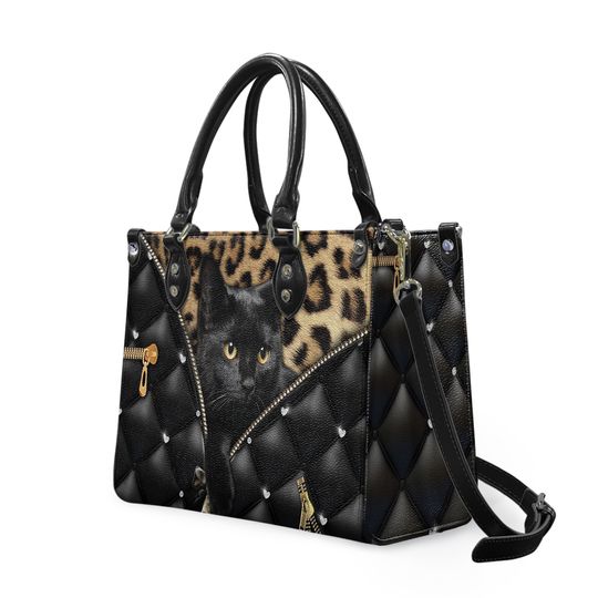 Personalized Cat Leather Handbag, Black Cat bag,Personalized Gift for Cat Lovers, Cat Mom, Cat Leather Bag ,Women Personalized Leather bag