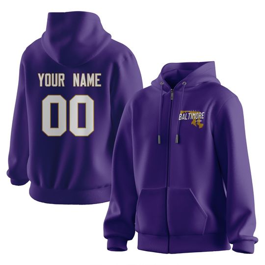 Baltimore Custom Football Hoodie for Men Women Youth Fans Gift 3D Print Zip Football Team Hooded Zip Hoodie with Personalized Name Number