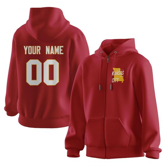 Men's Custom Football Hoodie, Kansas City Zip Hoodies with Personalized Name Number 3D Print Hooded Zip Hoodie Women Youth Fans Gift
