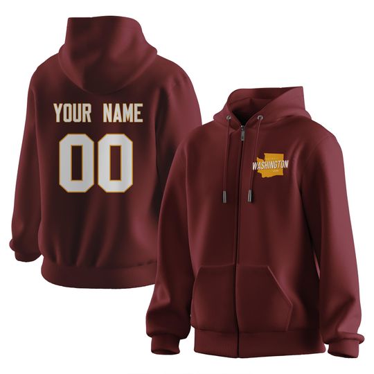 Custom Football Hoodies 3D Print Washington Football Team Full-Zip Sweatshirt Fans Gifts for Men Women Youth Personalized Any Name & Number