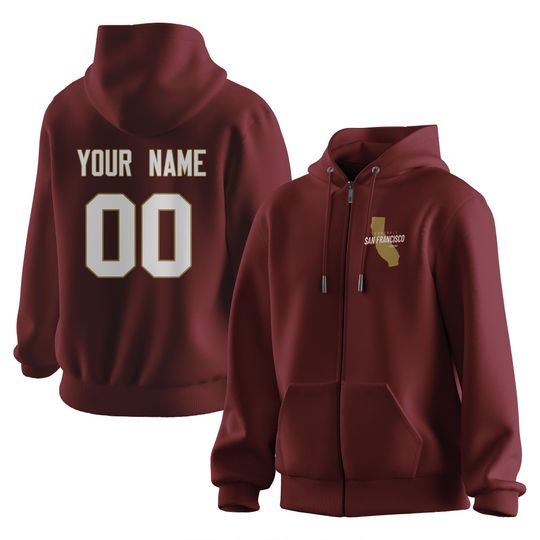 Custom San Francisco Football Hoodiefor Men Women Youth Football Full-Zip Hooded Sweatshirt with Personalized Name Number Fans Gift