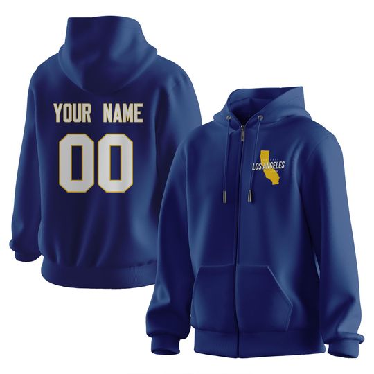 Custom Football Hoodie for Men Los Angeles City Fans Gifts for Men Women Youth Full-Zip Hooded Sweatshirt Personalized Name & Number