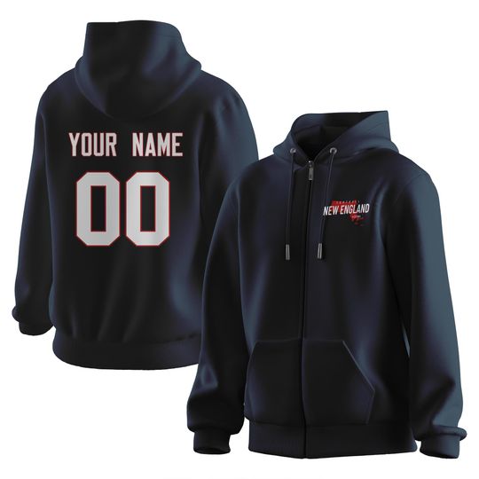 Custom New England Football Hoodies Navy Soild Football Sweatshirt with Personalized Any Name and Number, Fans Gift for Men Women Youth