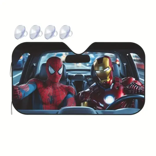 Marvel Spiderman Iron Man Car SunShade, Super Heroes Movie Car SunShade