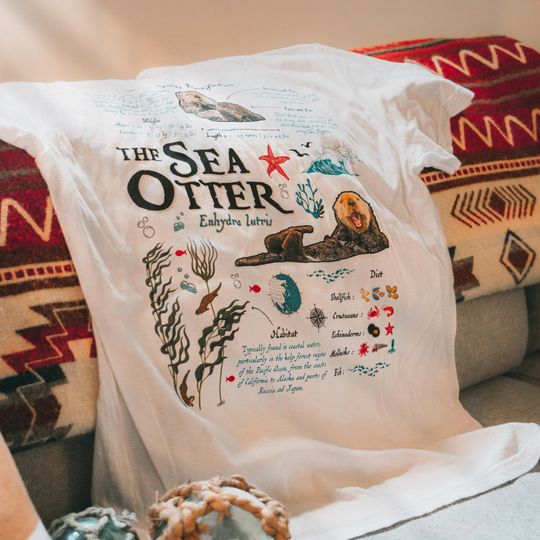 Discover Retro Sea Otter Biology TShirt | Vintage Animal Biology Tees, Cute Trendy Boho Summer Beach Pullover, PNW Nature Ocean Conservation Shirt