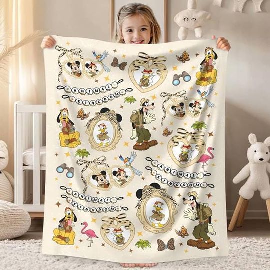 Discover Mickey And Friends Leopard Coquette Bow Heart Locket Blanket, Animal Kingdom Blanket