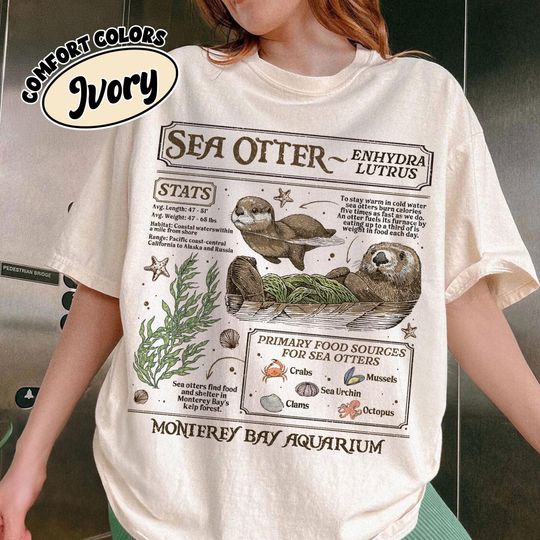 Discover Sea Otters Monterey Bay Aquarium Shirt Comfort Colors, Music Fan T-Shirt, Retro Wildlife Monterey Bay Aquarium Tee, Oceancore Graphic Gift
