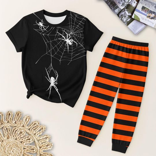Spider Web Halloween Pajama Set, Spooky Season Sleepwear