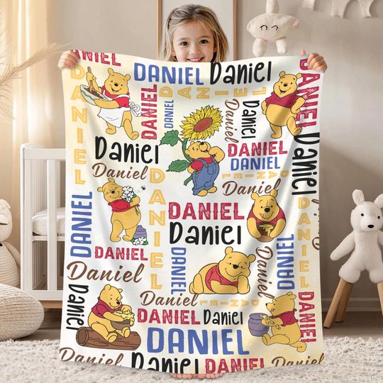 Discover Personalized Winnie the Pooh Blanket,Custom Name Baby Gift, Classic Pooh Nursery Throw,Soft Toddler Blanket, Disneyland Blanket