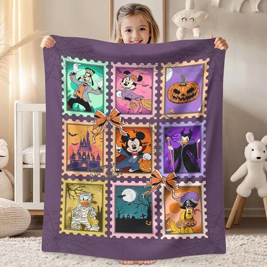 Discover Mickey And Friends Stamp Halloween Blanket, Halloween Coquette Bow Blanket, Mickey's Not So Scary Party, Disneyland Halloween Blanket Gifts