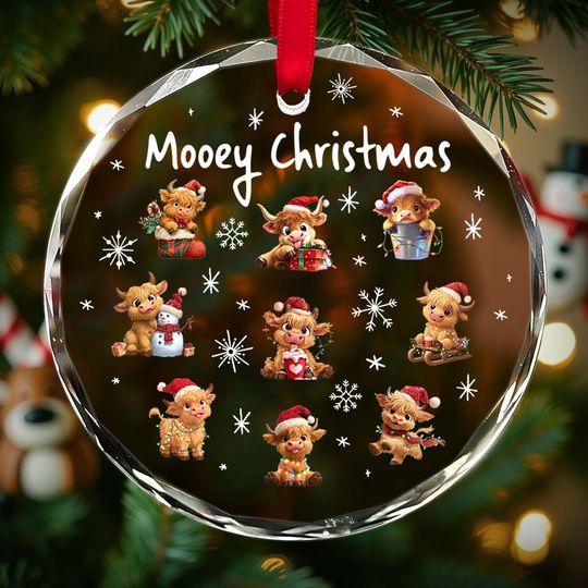 Highland Cow Round Glass Ornament