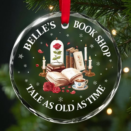 Discover Christmas Disney Beauty And The Beast Glass Ornament, Tale As Old As Time Ornament, Book Lover, Belle Christmas Tree Decor, Xmas Gift