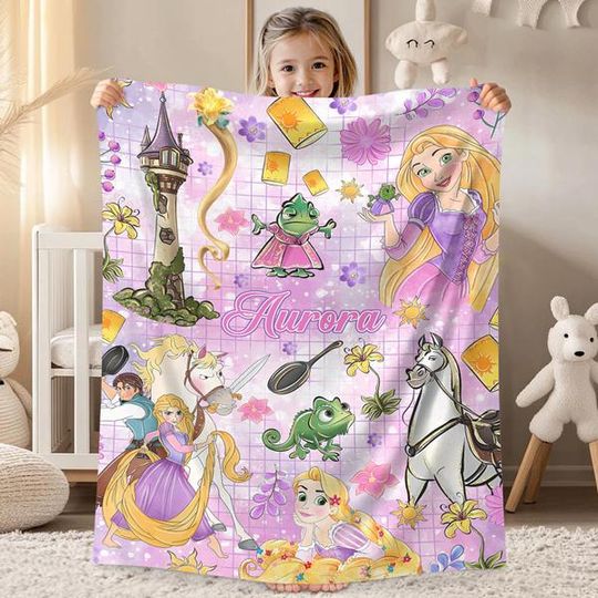 Discover Personalized Tangled Rapunzel Blanket, Watercolor DisneyPrincess Blanket