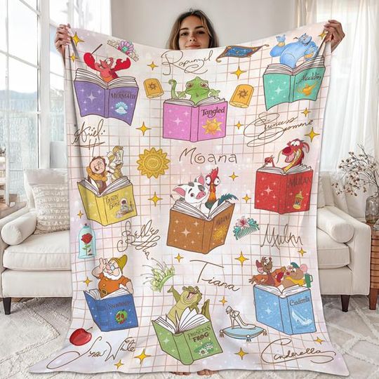 DisneyPrincess Sidekicks Book Club Blanket, Watercolor DisneyPrincess Blanket