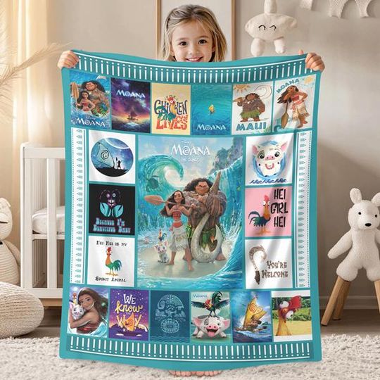 Moana Fleece Blanket, Moana Cartoon Hei Hei Chicken Pua Pig Disneyland Fleece Blanket