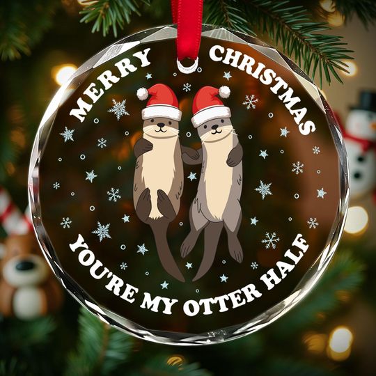 Discover Christmas Otter Couple Glass Ornament, Romantic Holiday Decor