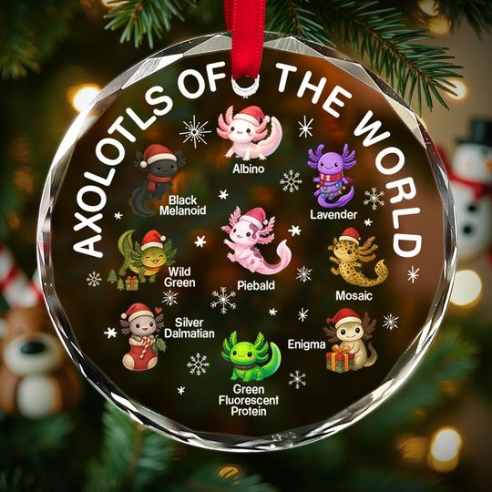 Christmas Axolotl Glass Ornament, Pet Lover Christmas Hanging