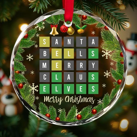 Discover Christmas Word Game Glass Ornament