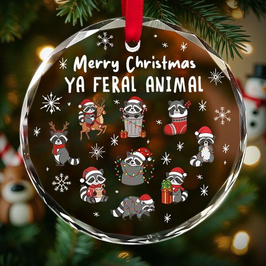 Discover Christmas Raccoon Glass Ornament - Holiday Animal Decoration
