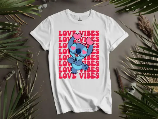 Discover Love Vibes Stitch Happy T-Shirt Unisex Men Women