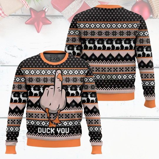 Discover Duck You Ugly Christmas Sweater, Funny Goose Middle Finger Holiday Sweatshirt