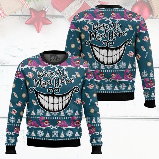 Christmas Disneyland We're All Mad Here Alice In Wonderland Ugly Sweater