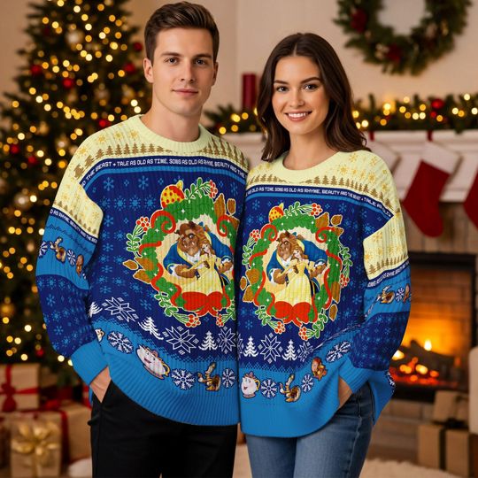 Discover Beauty and the Beast Ugly Christmas Sweater, Disneyland Princess Belle 3D Pullover