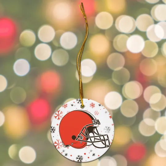 Discover Cleveland Browns Christmas Tree Holiday Flat Ornament Set of 4 Ceramic 2 Side