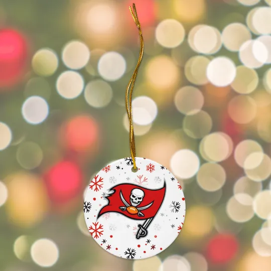 Discover Tampa Bay Buccanee Christmas Tree Holiday Flat Ornament Set of 4 Ceramic 2 Side