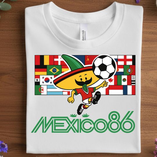 Discover Retro Mexico 86 World Cup T-Shirt: Vintage Soccer Mascot Tee