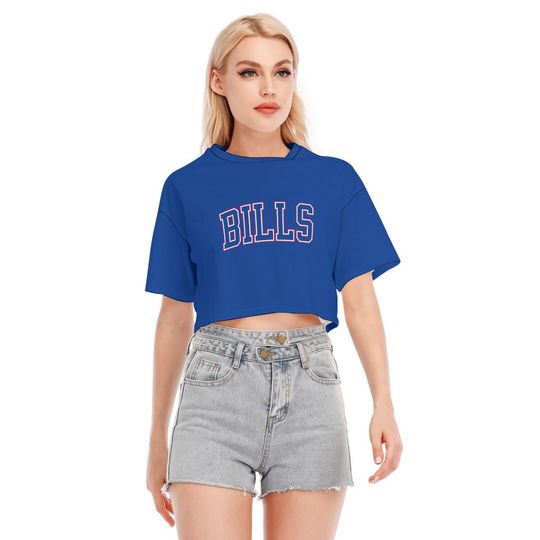 Discover Bills Crop Top, Womens Vintage Style Shirt, Game Day Crop Tee, Retro Top, Sports Fan Apparel