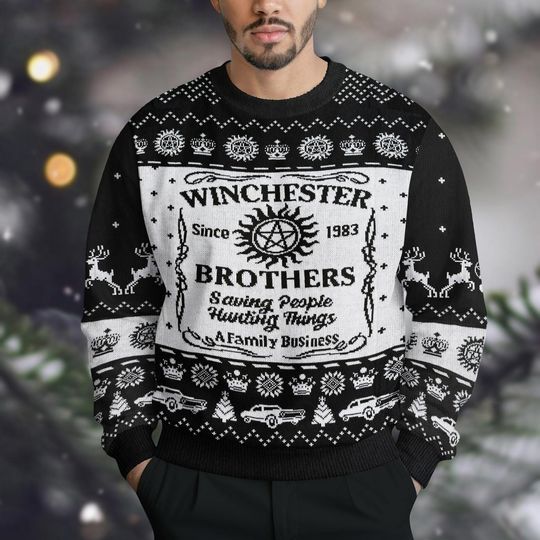 Discover Retro Supernatural Christmas Knit Sweater, Dean Winchester Holiday Sweater