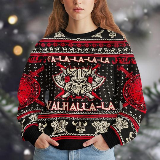 Discover Skull Viking Christmas Knit Sweater, Viking Dadl Xmas Holiday Sweater Men Women