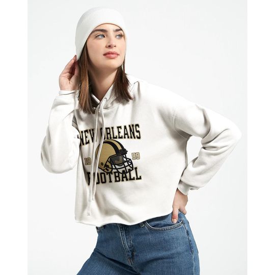 Discover New Orleans Football Cropped Hoodie, Womens Game Day Hoodie, Retro Sports Outfit