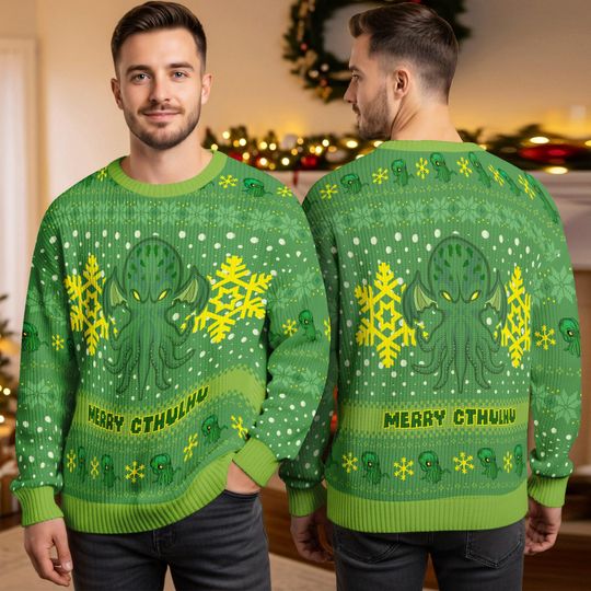Cthulhu Ugly Christmas Sweater, Lovecraft Horror Mythos Green 3D All Over Print Sweater