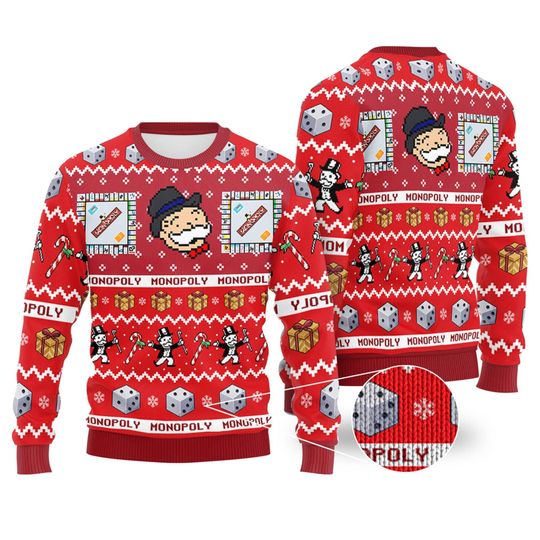 Discover Monopoly Board Game Ugly Christmas Sweater, Funny Holiday Gamer Sweatshirt