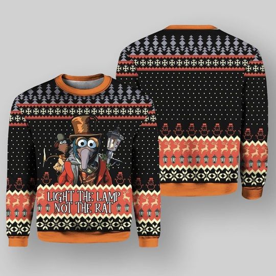 Light The Lamp Not The Rat Ugly Sweater, The Muppets Gonzo Rizzo Sweater