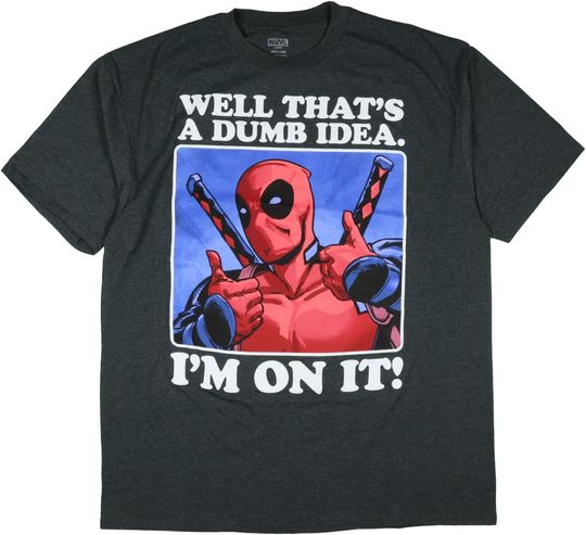 Discover Marvel Deadpool T-Shirt Men's That's A Dumb Idea Anti Hero Big and Tall Short Sleeve Crewneck Tee