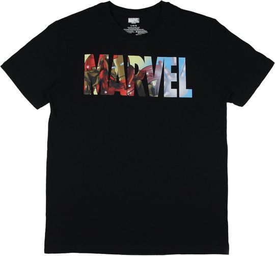 Discover Marvel Men's Iron Man Repulsor Pose Marvel Logo Adult Short Sleeve T-Shirt